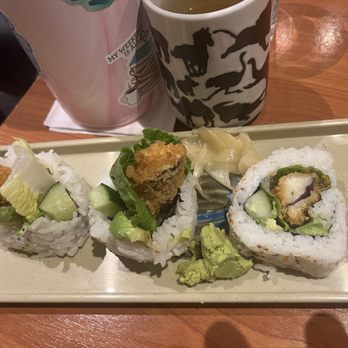 Naka Sushi - Three of four pieces of eggplant tempura shown - Japanese Near Me - Capitola, California