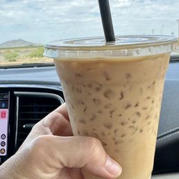 Small 16 oz ice latte - includes 3 shots of espresso at no extra cost! Small 16 oz ice latte - includes 3 shots of espresso at no extra cost!
