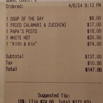 Apizza Brooklyn - Receipt for the night - Pizza Near Me - Miami, Florida