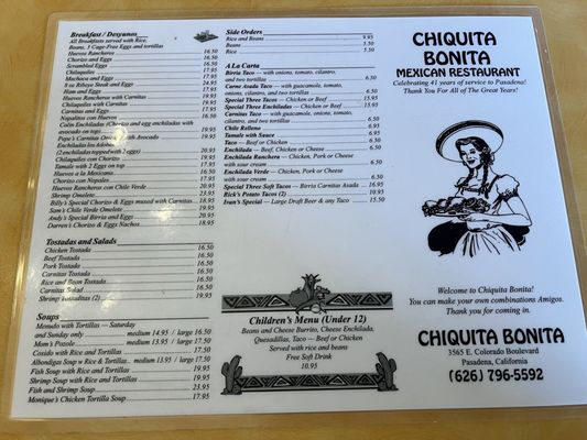 Menu photo 3 Chiquita Bonita Pasadena, CA