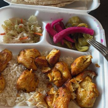 Me'Mo's Middle Eastern Cuisine - Chicken Kabob, rice, salad and pickled veggies with pita bread - Lebanese Near Me - Modesto, California