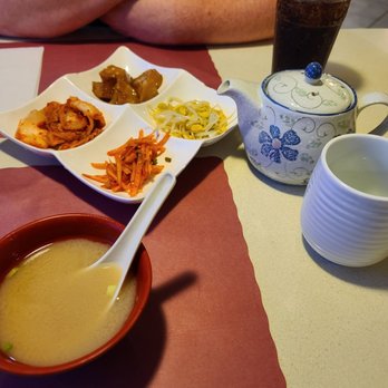 Koja Korean BBQ and Sushi - Hot tea, miso soup, and asorted yummys. - Sushi Bars Near Me - Easton, Pennsylvania Koja Korean BBQ and Sushi - Hot tea, miso soup, and asorted yummys. - Sushi Bars Near Me - Easton, Pennsylvania