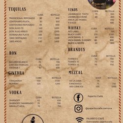 Pajarito Café - Menú botellas
