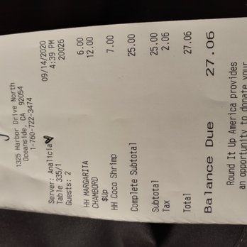 Oceanside Broiler - Receipt for my second round today. - Seafood Near Me - Oceanside, California