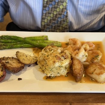 Bluestone Restaurant - Surf seafood plate with potatoes and asparagus - American Near Me - Timonium, Maryland Bluestone Restaurant - Surf seafood plate with potatoes and asparagus - American Near Me - Timonium, Maryland