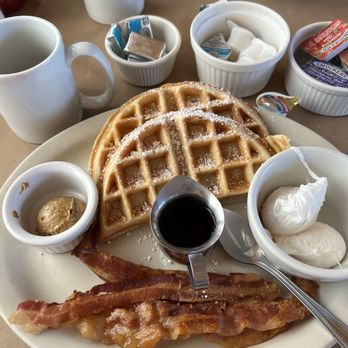 Cape Fear Café - Belgian waffles with bacon and eggs were great but the maple butter so delicious - Breakfast & Brunch Near Me - Duncans Mills, California