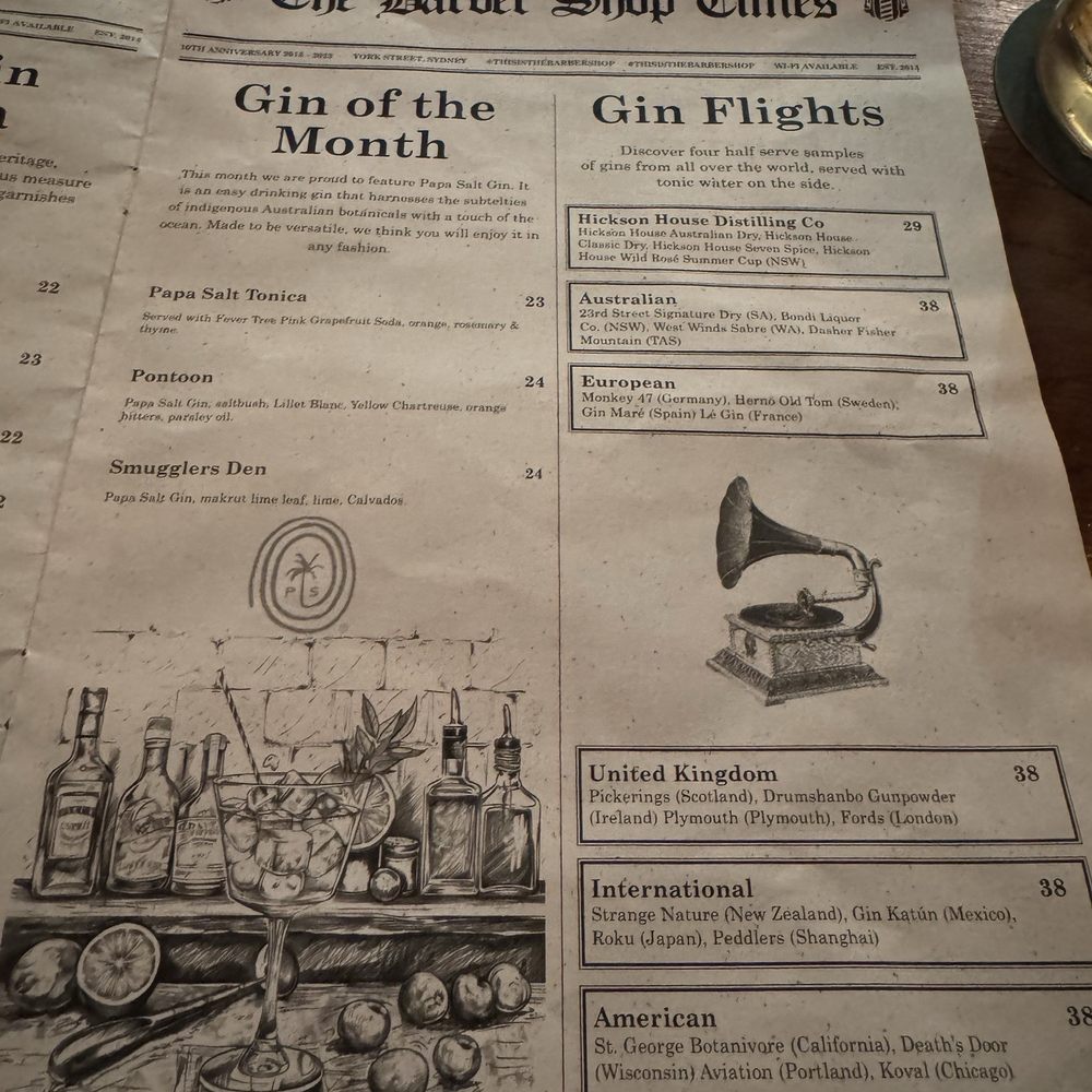 The Barber Shop - Gin of the month (April 2025) - Bars Near Me - Sydney, NSW