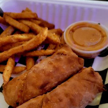 Rock Burger Cheektowaga - Crab Rangoon eggrolls with Cajun fries - Burgers Near Me - Cheektowaga, New York