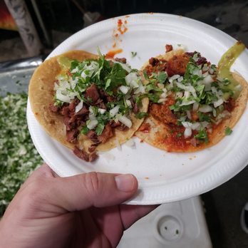 Tacos a Cabron - Left taco- carne asada. Right taco- chorizo. - Tacos Near Me - East Los Angeles, California Tacos a Cabron - Left taco- carne asada. Right taco- chorizo. - Tacos Near Me - East Los Angeles, California