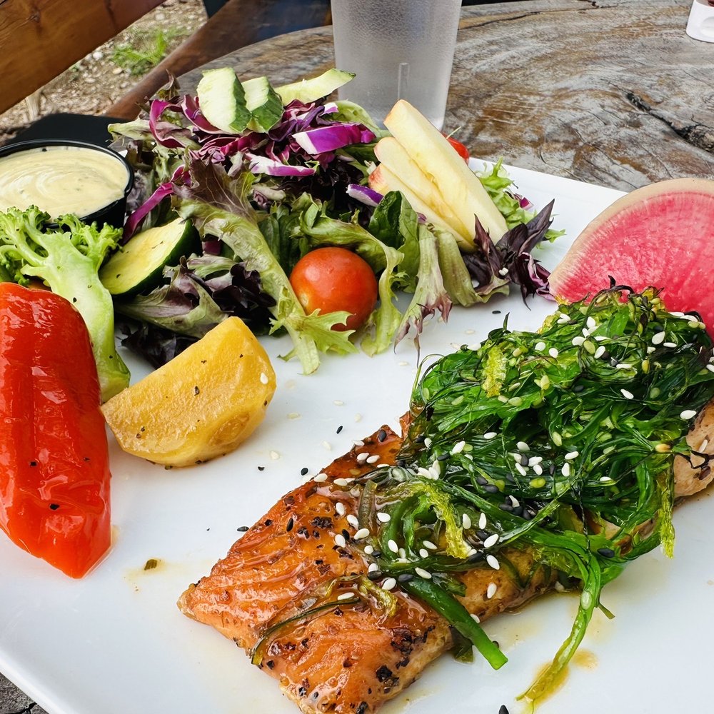 The Wolf's Den - Korean glazed salmon. - Burgers Near Me - Golden, British Columbia The Wolf's Den - Korean glazed salmon. - Burgers Near Me - Golden, British Columbia