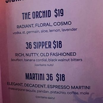 36 Below - Menu - Speakeasies Near Me - Phoenix, Arizona