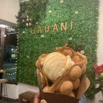 Gadani - Vanilla bean with caramel drizzle in a churro waffle cone - Coffee & Tea Near Me - Berkeley, California Gadani - Vanilla bean with caramel drizzle in a churro waffle cone - Coffee & Tea Near Me - Berkeley, California