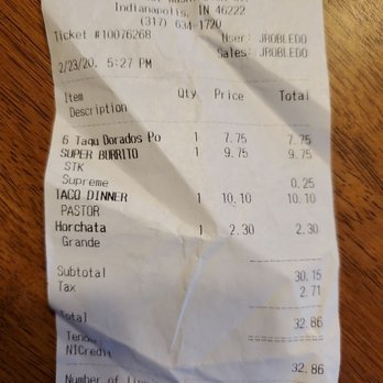 La Posada - Total bill - Mexican Near Me - Indianapolis, Indiana La Posada - Total bill - Mexican Near Me - Indianapolis, Indiana