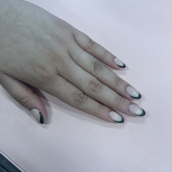 United Nails & Spa - Dip Nail- Black french tip with sparkles - Nail Salons Near Me - San Antonio, Texas