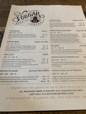 Menu photo 7 Vulgar Brewing Company Franklin, NH Menu photo 7 Vulgar Brewing Company Franklin, NH