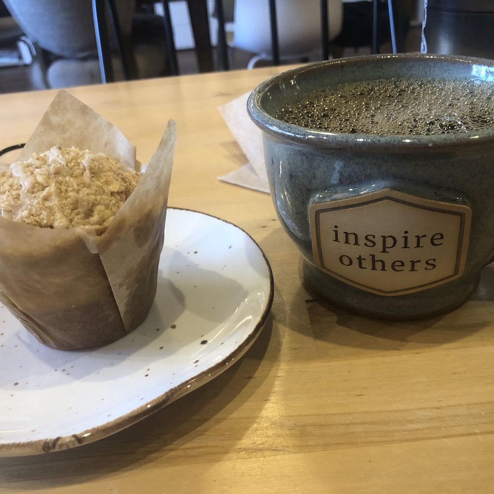 Zeb's Coffeehouse - 'Blueberry' streusel muffin, drip black coffee - Coffee & Tea Near Me - Eudora, Kansas Zeb's Coffeehouse - 'Blueberry' streusel muffin, drip black coffee - Coffee & Tea Near Me - Eudora, Kansas