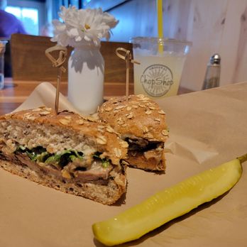 Original ChopShop - Grilled steak sandwich with a pickle and lemonade. - Salad Near Me - Mesa, Arizona Original ChopShop - Grilled steak sandwich with a pickle and lemonade. - Salad Near Me - Mesa, Arizona