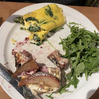 Commonwealth Cafe - Half omelette and goat cheese fig toast with arugula side salad. - Coffee & Tea Near Me - Birmingham, Michigan