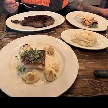 Drift 82 - Aged Ribeye, Stripped Bass with Cauliflower Puree, garlic mashed potatoes and lobster tail - New American Near Me - Patchogue, New York