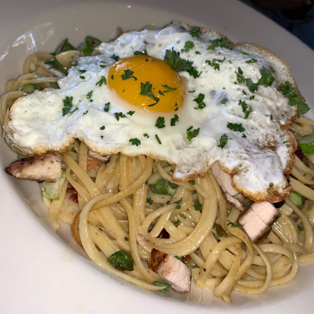 Juniors' - "Chicken Carbonara" - hubby says maybe 2 stars. The worst he's ever had. - American Near Me - Tracy, California Juniors' - "Chicken Carbonara" - hubby says maybe 2 stars. The worst he's ever had. - American Near Me - Tracy, California