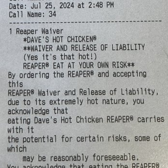 Dave's Hot Chicken - The Reaper disclaimer. - Chicken Shop Near Me - Tucson, Arizona Dave's Hot Chicken - The Reaper disclaimer. - Chicken Shop Near Me - Tucson, Arizona