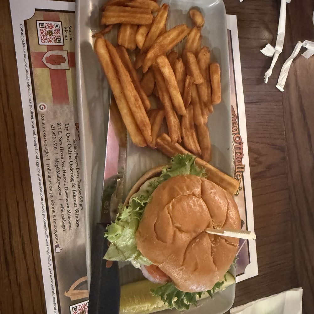 Meg O'Malley's - Swiss cheeseburger with seasoned fries - Pubs Near Me - Melbourne, Florida Meg O'Malley's - Swiss cheeseburger with seasoned fries - Pubs Near Me - Melbourne, Florida