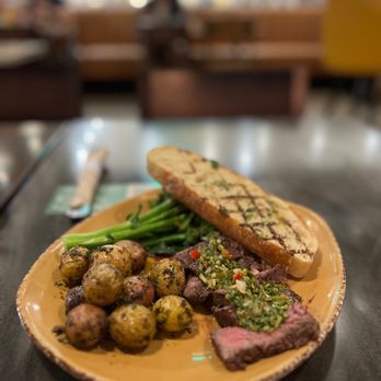 Urban Plates - Chimichurri Grass Fed Steak with potatoes and broccolini - @rayz - New American Near Me - Long Beach, California