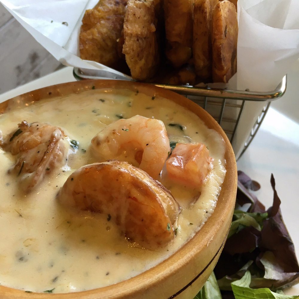 Ajo & Oregano - Before I Bite Into That~~~[Garlic Shrimp W/ Tostones] Very Good But Too Much Sauce. By The Way, Tostones Are Freaking Fresh! - Dominican Near Me - Bronx, New York
