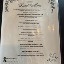 Lunch menu featuring sandwiches