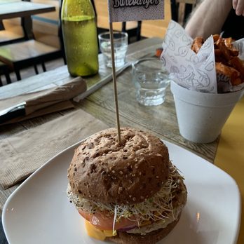 Bareburger - Ridgefield - Turkey burger on a sprout bun with vegan cheese and sprouts, tomato and pickles. - Burgers Near Me - Ridgefield, Connecticut Bareburger - Ridgefield - Turkey burger on a sprout bun with vegan cheese and sprouts, tomato and pickles. - Burgers Near Me - Ridgefield, Connecticut