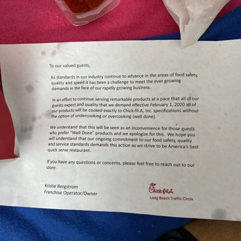 Chick-fil-A - This is stupid. If someone is willing to pull over and wait for their food to be cooked the way they want it, why should it be an issue? - Fast Food Near Me - Long Beach, California Chick-fil-A - This is stupid. If someone is willing to pull over and wait for their food to be cooked the way they want it, why should it be an issue? - Fast Food Near Me - Long Beach, California