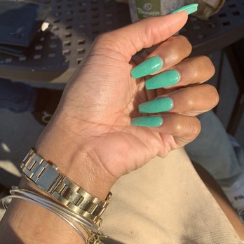 Bloomfield Nails & Spa - Green acrylic full set. (No color the acrylic is green) - Nail Salons Near Me - Troy, Michigan