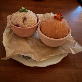 Jacqueline - Left: blackberry earl grey tea ice cream Right: peach sorbet - Cocktail Bars Near Me - Portland, Oregon Jacqueline - Left: blackberry earl grey tea ice cream Right: peach sorbet - Cocktail Bars Near Me - Portland, Oregon