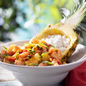 Bahama Breeze - Shrimp Pineapple Bowl - Sautéed shrimp, white rice, diced pineapples and sweet peppers tossed in a jerk pineapple glaze. - Bars Near Me - Kennesaw, Georgia Bahama Breeze - Shrimp Pineapple Bowl - Sautéed shrimp, white rice, diced pineapples and sweet peppers tossed in a jerk pineapple glaze. - Bars Near Me - Kennesaw, Georgia