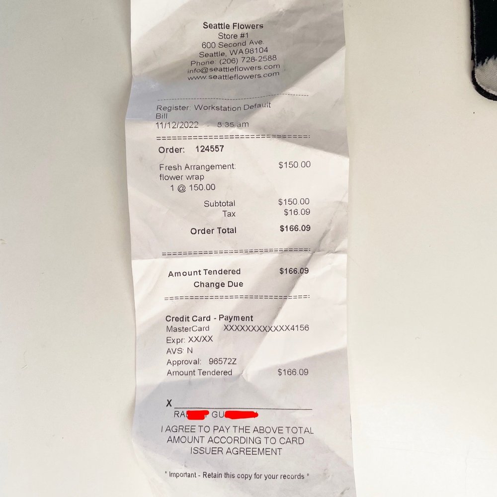 Seattle Flowers - Receipt - Florists Near Me - Seattle, Washington
