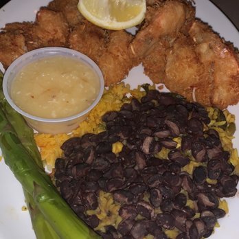 Rendezvous - Coconut shrimps black beans and rice with asparagus - Seafood Near Me - Fort Lauderdale, Florida Rendezvous - Coconut shrimps black beans and rice with asparagus - Seafood Near Me - Fort Lauderdale, Florida