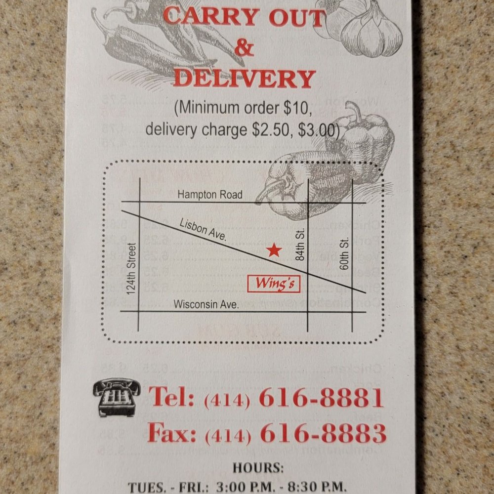 Wing's Carryout - Menu as of 1/11/2022 - Chinese Near Me - Milwaukee, Wisconsin Wing's Carryout - Menu as of 1/11/2022 - Chinese Near Me - Milwaukee, Wisconsin