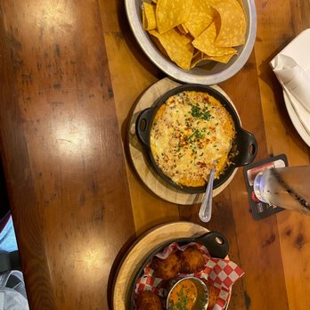 The Eagle Charlotte - chips - chicken dip - hush puppies - Southern Near Me - Charlotte, North Carolina