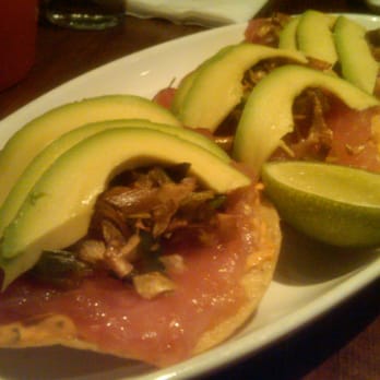 Tacolicious - 7x7's Albacore Tuna Tostadas "Contramar-Style" w/ Crispy Leeks, Chipotle Mayoi, & Avocado - $5.50 each - Cocktail Bars Near Me - San Francisco, California Tacolicious - 7x7's Albacore Tuna Tostadas "Contramar-Style" w/ Crispy Leeks, Chipotle Mayoi, & Avocado - $5.50 each - Cocktail Bars Near Me - San Francisco, California