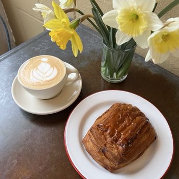 Cou Cou Rachou - Pain suisse with coffee pastry cream and dark chocolate, and salted caramel cappuccino - Bakeries Near Me - Charlottesville, Virginia