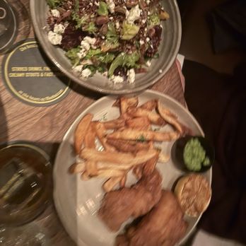 The Dead Rabbit - The CRISPY FISH & CHIPS, ROASTED BEET & QUINOA BOWL - Cocktail Bars Near Me - New York, New York