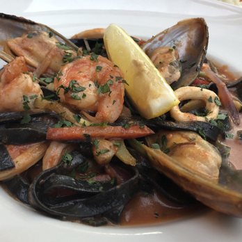 Taverna Akropolis - Seafood over Squid Ink Fettuccini. - Food Near Me - Wrocław, DS Taverna Akropolis - Seafood over Squid Ink Fettuccini. - Food Near Me - Wrocław, DS