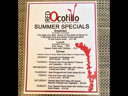 Menu photo 8 Red Ocotillo Borrego Springs, CA Menu photo 8 Red Ocotillo Borrego Springs, CA