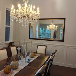 Custom mirror in our dining room. Custom mirror in our dining room.