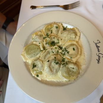 Trattoria Giorgio - Spinach n bacon ravioli w cream sauce. Delish. - Italian Near Me - Greenville, South Carolina Trattoria Giorgio - Spinach n bacon ravioli w cream sauce. Delish. - Italian Near Me - Greenville, South Carolina