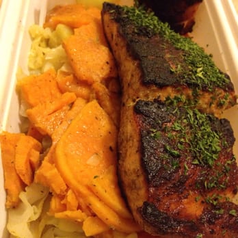 Jus Fishy - Grilled salmon with sweet potato and cabbage - Fish & Chips Near Me - Brooklyn, New York Jus Fishy - Grilled salmon with sweet potato and cabbage - Fish & Chips Near Me - Brooklyn, New York