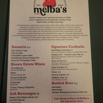 Melba's Restaurant - Menu - Southern Near Me - New York, New York Melba's Restaurant - Menu - Southern Near Me - New York, New York