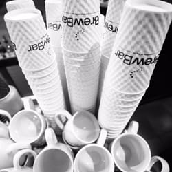 Brew Bar - Cups are always stacked high and ready to go! Only a short wait for takeaways.