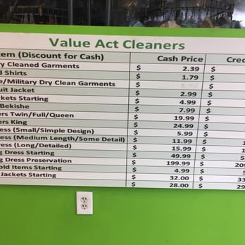 Value Act Cleaners - Services pricelist as of Jan '19 - Dry Cleaning Near Me - Saddle Brook, New Jersey