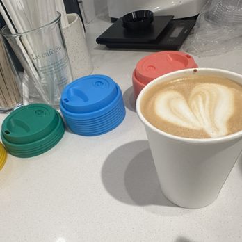 Aeset Coffee - Latte with colorful lids - Juice Bars & Smoothies Near Me - Toronto, Ontario